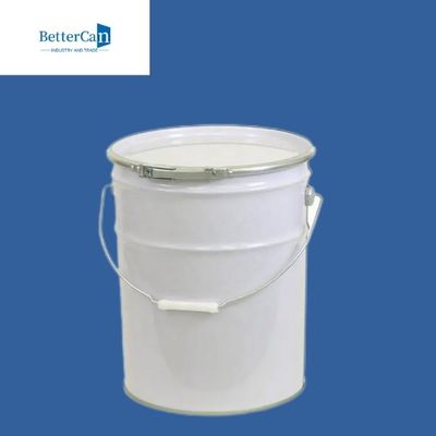 Metal Kapaklı 20L Yuvarlak Metal Boya Kovası Beyaz Dış