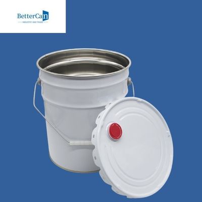 Metal Kapaklı 20L Yuvarlak Metal Boya Kovası Beyaz Dış