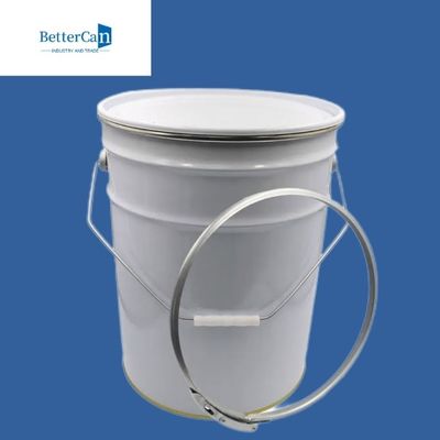 Metal Kapaklı 20L Yuvarlak Metal Boya Kovası Beyaz Dış