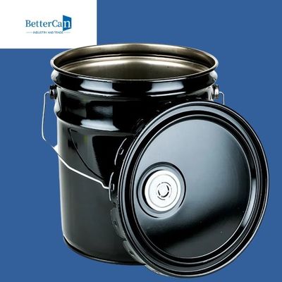 0.32mm-0.43mm Metal Boya Kovası 20l Siyah Kapaklı Kova