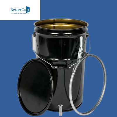 0.32mm-0.43mm Metal Boya Kovası 20l Siyah Kapaklı Kova