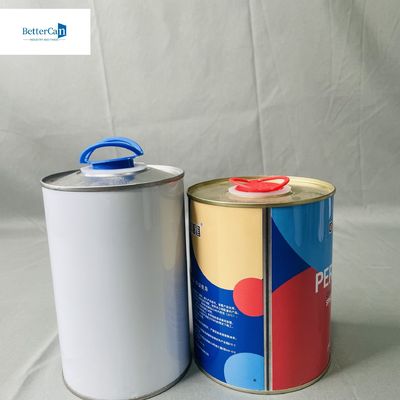 Hava geçirmez 1 litrelik boya teneke kutuları plastik kapağı ile küçük CMYK baskı